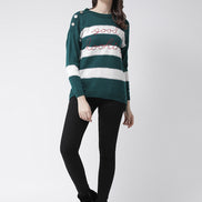 Green  White Pullover Sweater