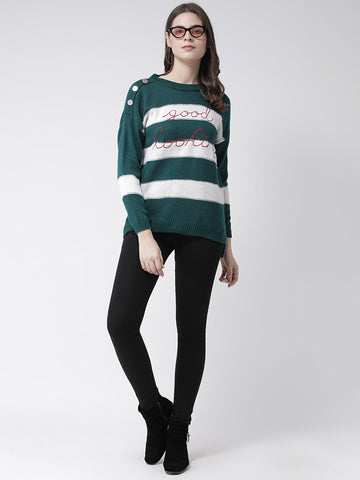 Green  White Pullover Sweater