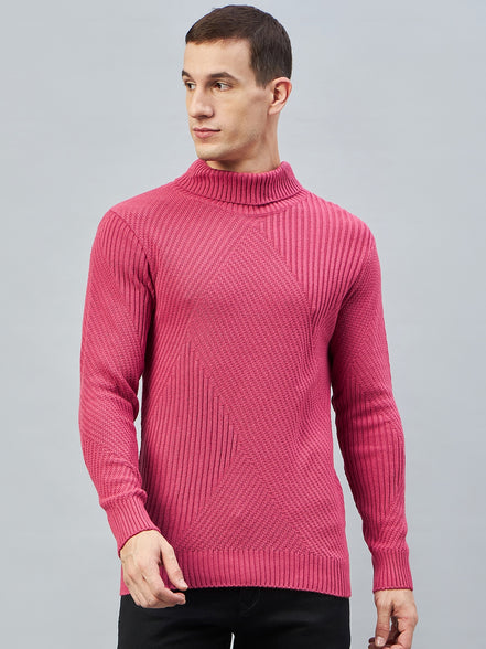 Pink Ribbed High Neck Sweater