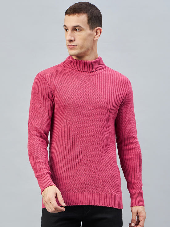 Pink Ribbed High Neck Sweater