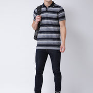 Navy Blue  Grey Polo Neck T-shirt