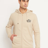 Beige Solid Full Sleeve Hooded Sweatshirt