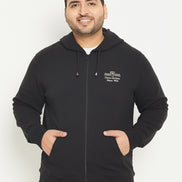 Black Solid Full Sleeve Hooded Plus Size Sweatshirt