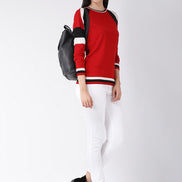 Red Solid Pullover Sweater