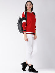 Red Solid Pullover Sweater