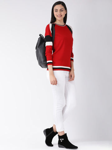 Red Solid Pullover Sweater