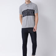 Grey Printed Polo Neck T-shirt