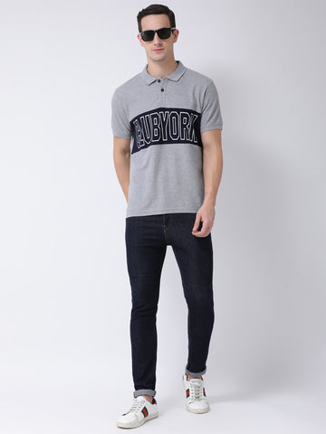 Grey Printed Polo Neck T-shirt