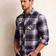 Purple Check Cotton Shirt For Men