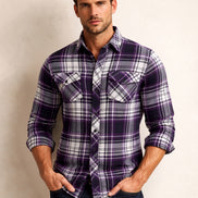 Purple Check Cotton Shirt For Men