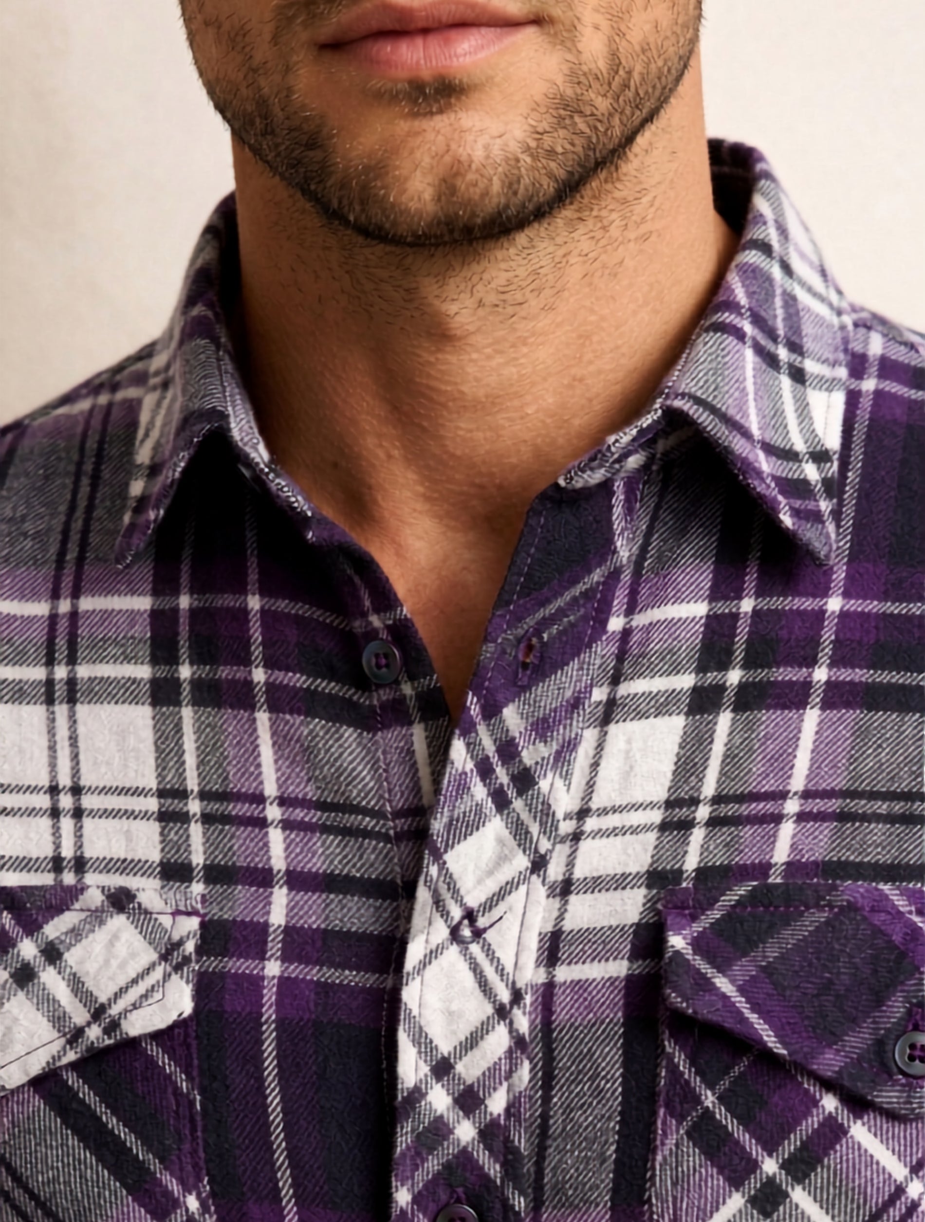 Purple Check Cotton Shirt For Men