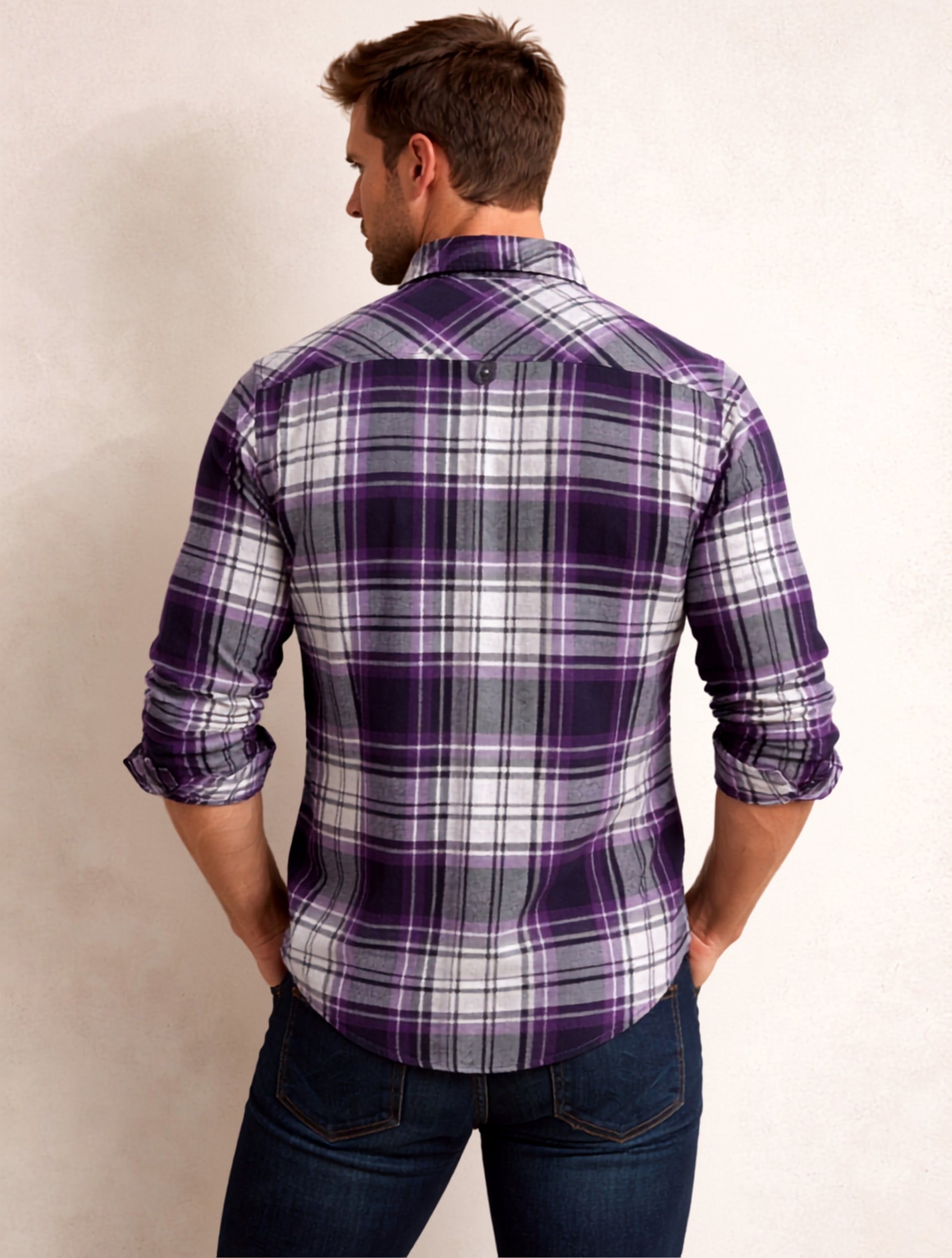 Purple Check Cotton Shirt For Men
