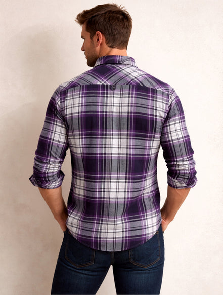 Purple Check Cotton Shirt For Men