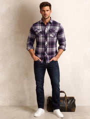 Purple Check Cotton Shirt For Men