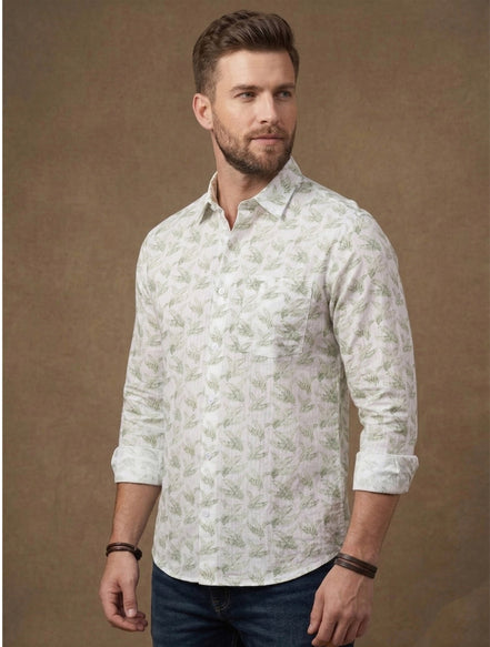 Sage Fern Printed Cotton Shirt For Men