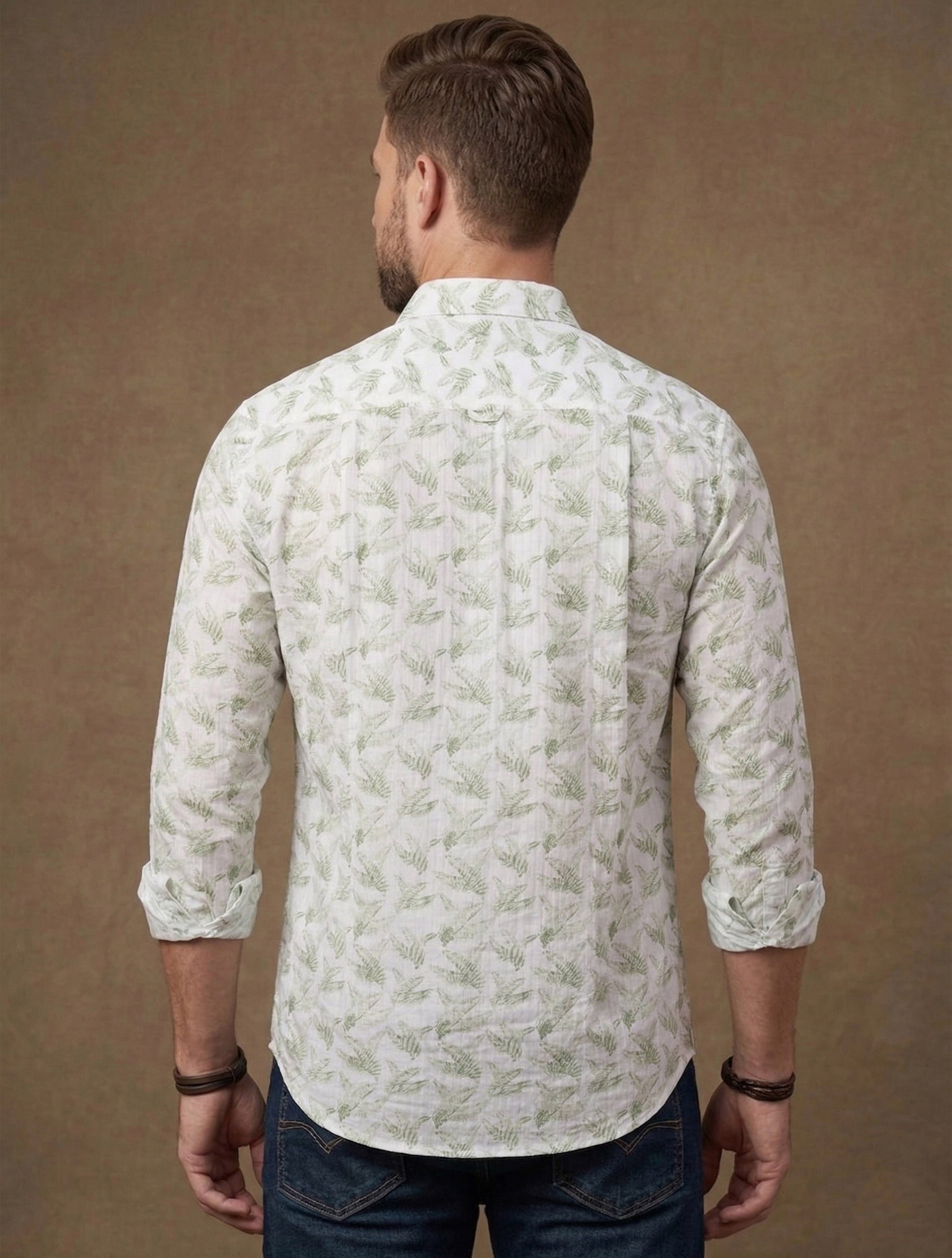 Sage Fern Printed Cotton Shirt For Men
