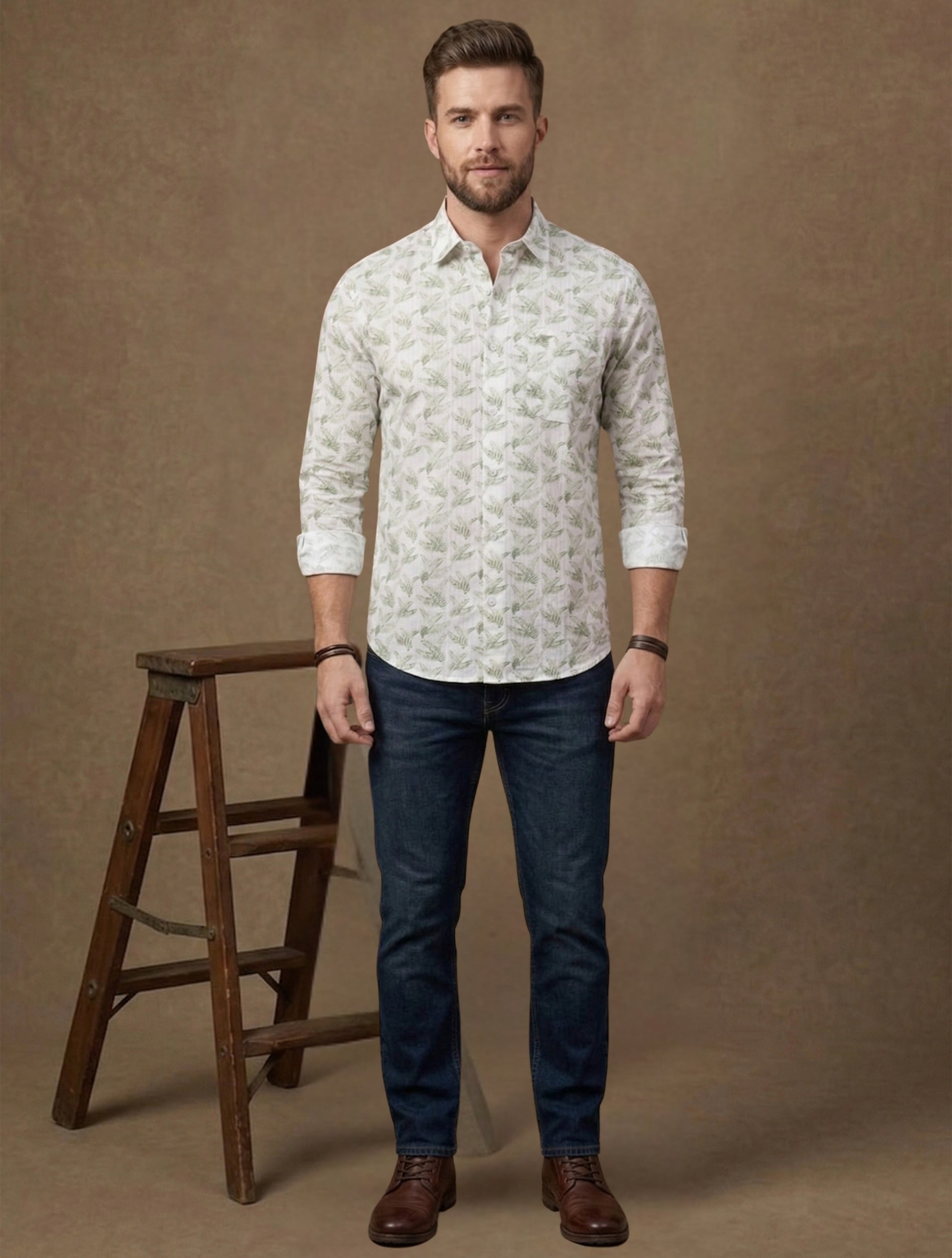 Sage Fern Printed Cotton Shirt For Men