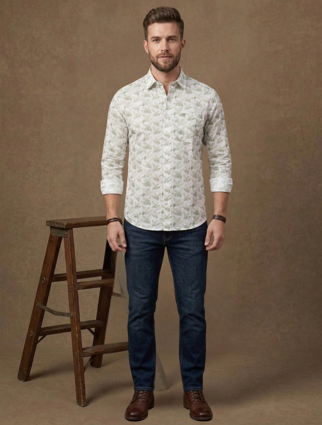 Sage Fern Printed Cotton Shirt For Men