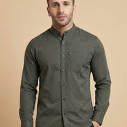 Band Collar Printed Cotton Shirt For Men