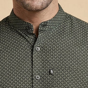 Band Collar Printed Cotton Shirt For Men