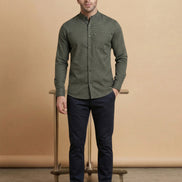 Band Collar Printed Cotton Shirt For Men