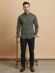 Band Collar Printed Cotton Shirt For Men