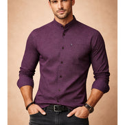 Band Collar Printed Cotton Shirt For Men