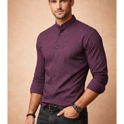 Band Collar Printed Cotton Shirt For Men