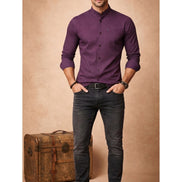 Band Collar Printed Cotton Shirt For Men