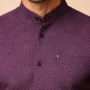 Band Collar Printed Cotton Shirt For Men