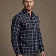 Regular Fit Navy Blue Check Shirt For Men
