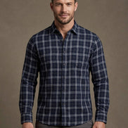 Regular Fit Navy Blue Check Shirt For Men