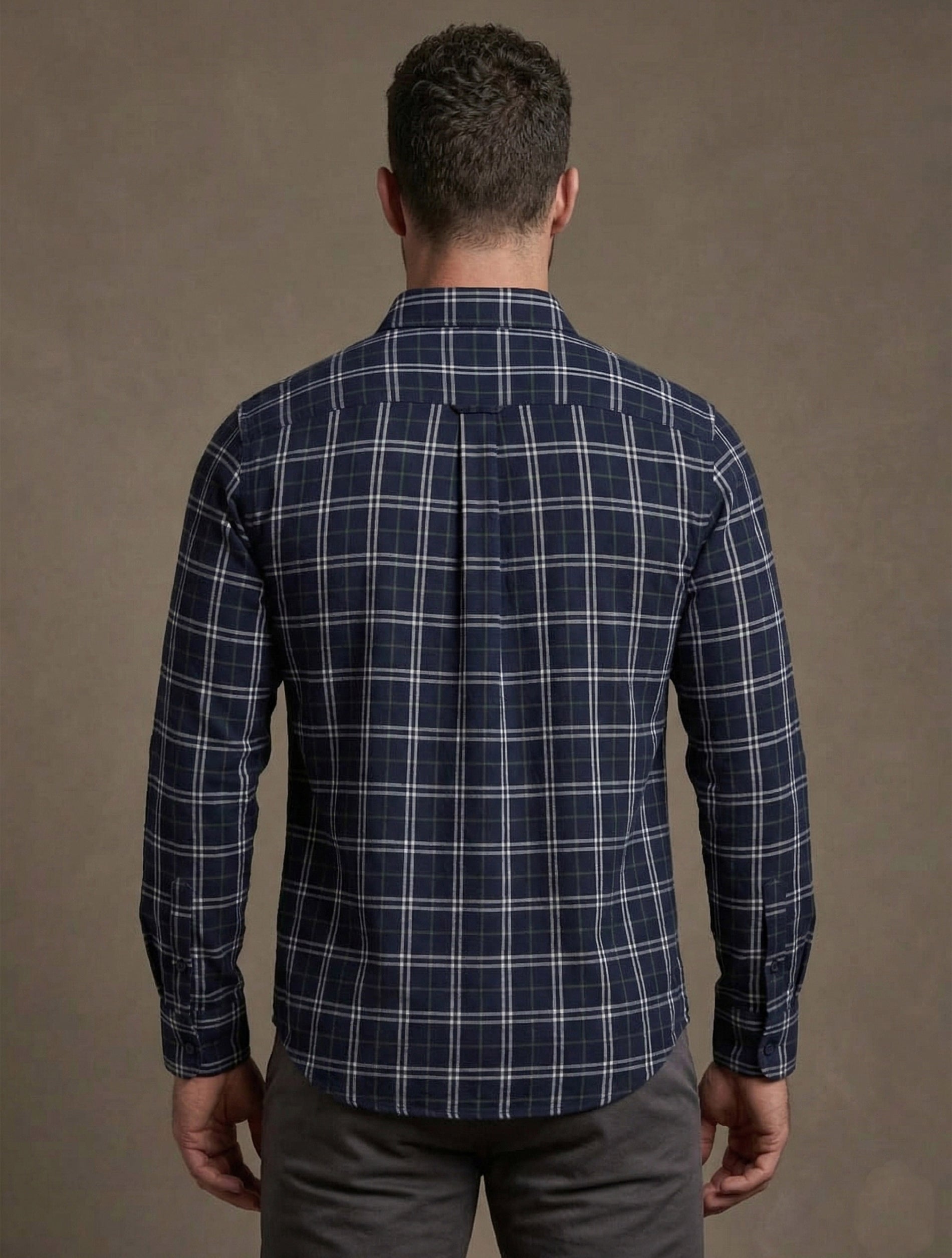 Regular Fit Navy Blue Check Shirt For Men