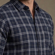 Regular Fit Navy Blue Check Shirt For Men