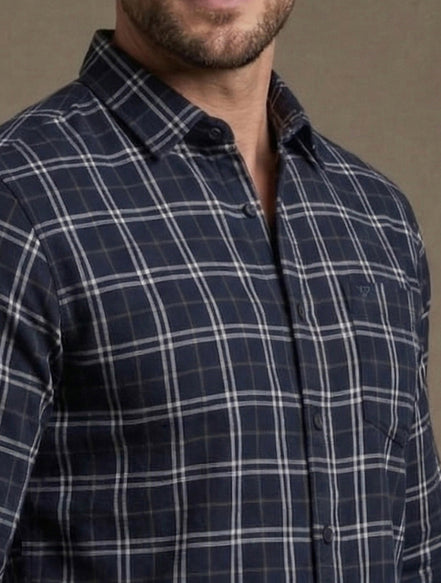 Regular Fit Navy Blue Check Shirt For Men