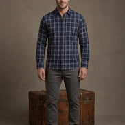 Regular Fit Navy Blue Check Shirt For Men