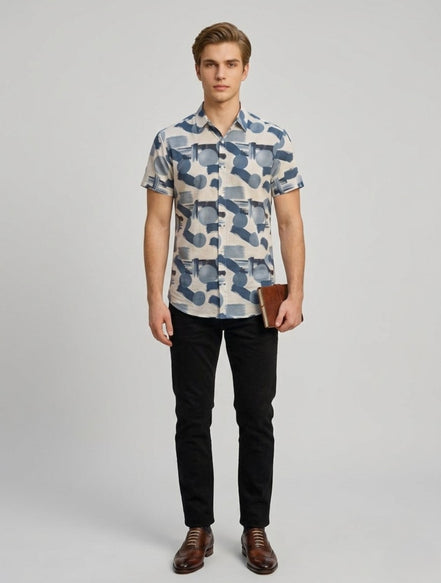 Abstract Print Short-Sleeve Shirt For Men