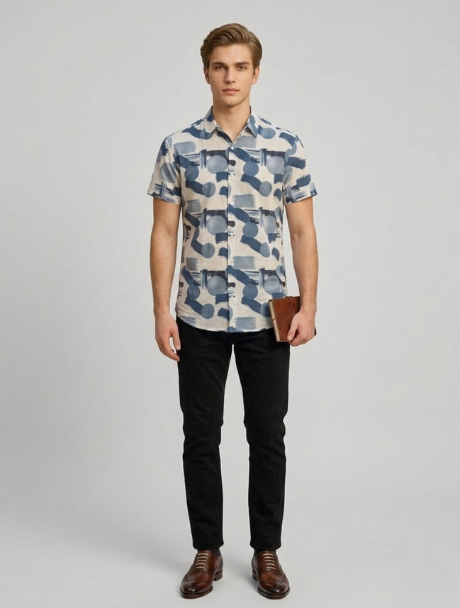 Abstract Print Short-Sleeve Shirt For Men