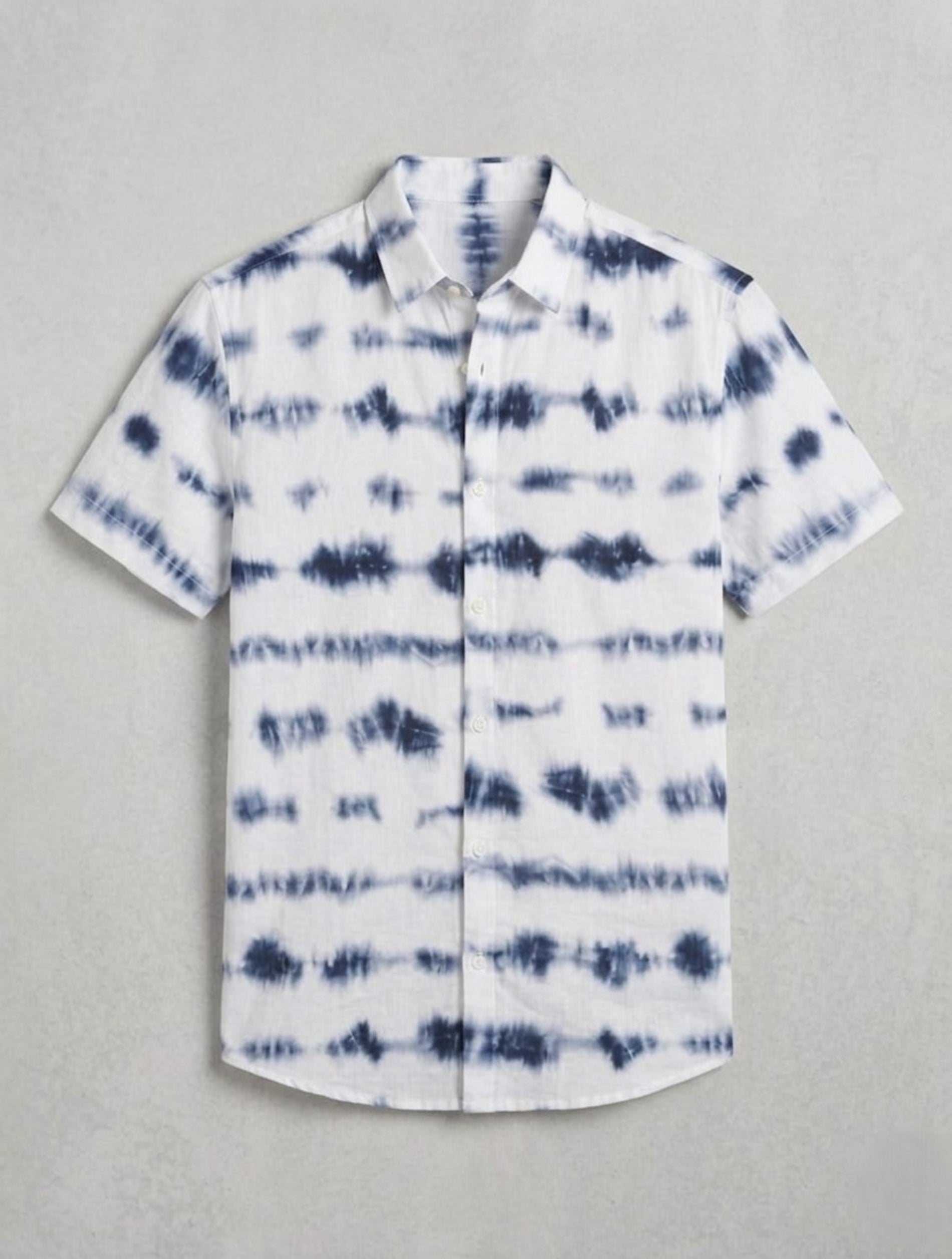 Indigo Tie-Dye Short-Sleeve Shirt For Men