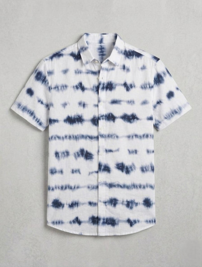Indigo Tie-Dye Short-Sleeve Shirt For Men