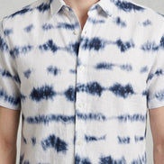 Indigo Tie-Dye Short-Sleeve Shirt For Men