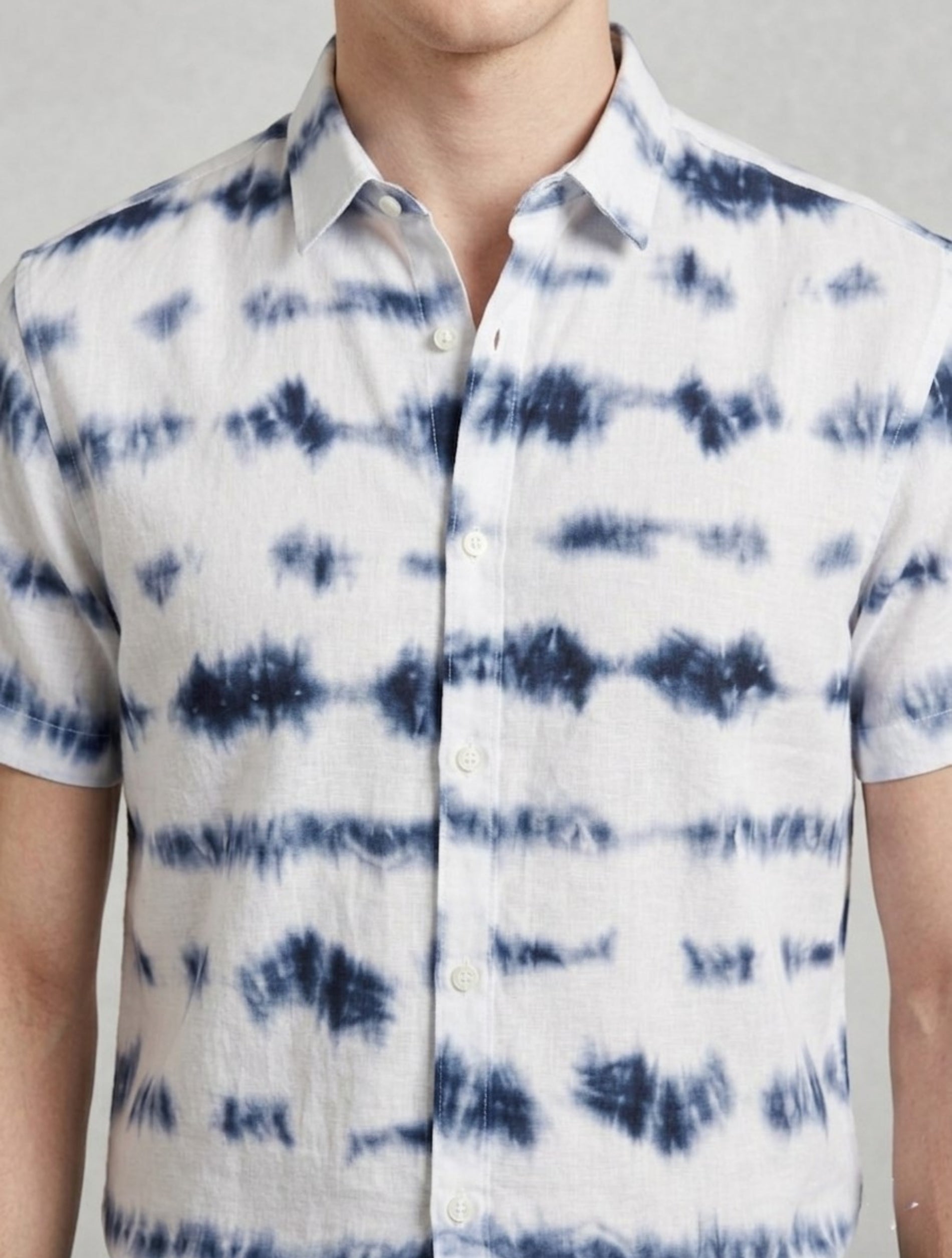 Indigo Tie-Dye Short-Sleeve Shirt For Men