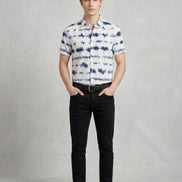 Indigo Tie-Dye Short-Sleeve Shirt For Men