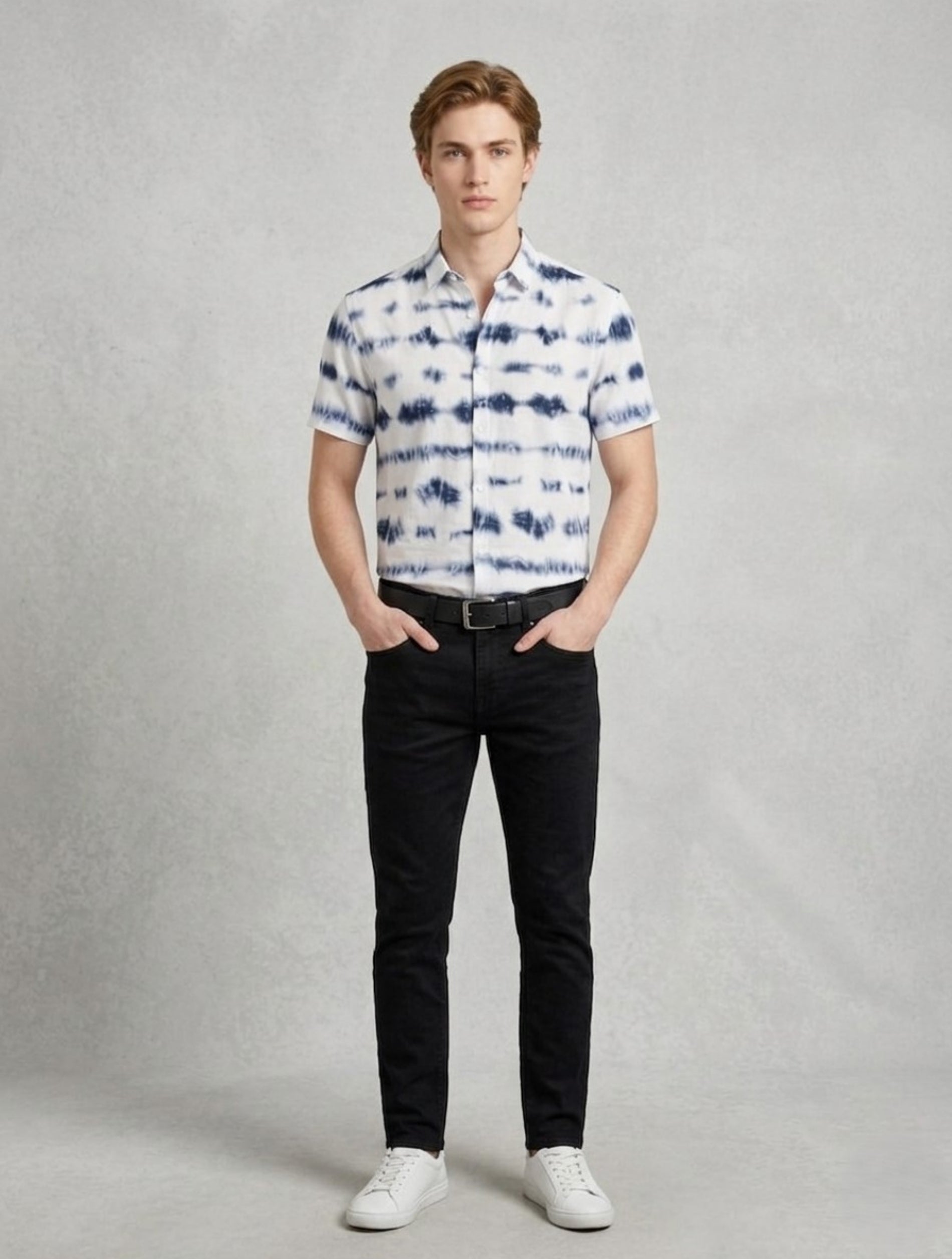 Indigo Tie-Dye Short-Sleeve Shirt For Men