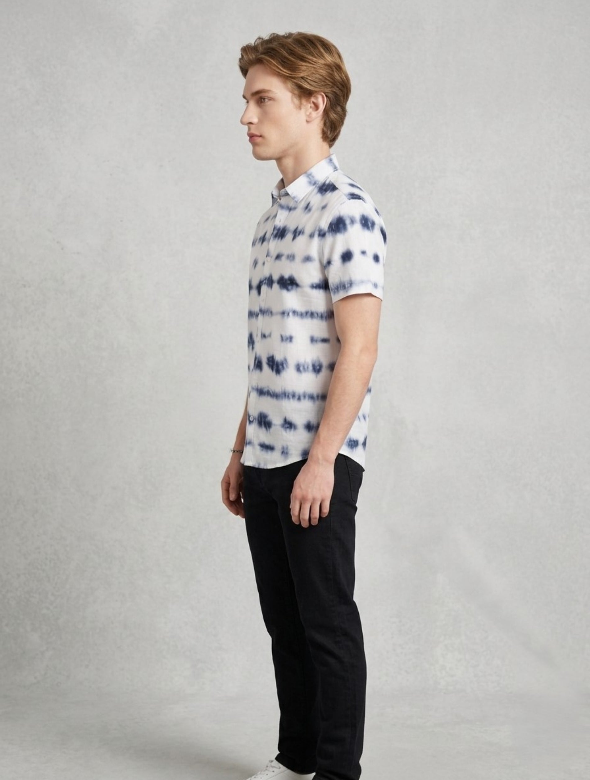 Indigo Tie-Dye Short-Sleeve Shirt For Men
