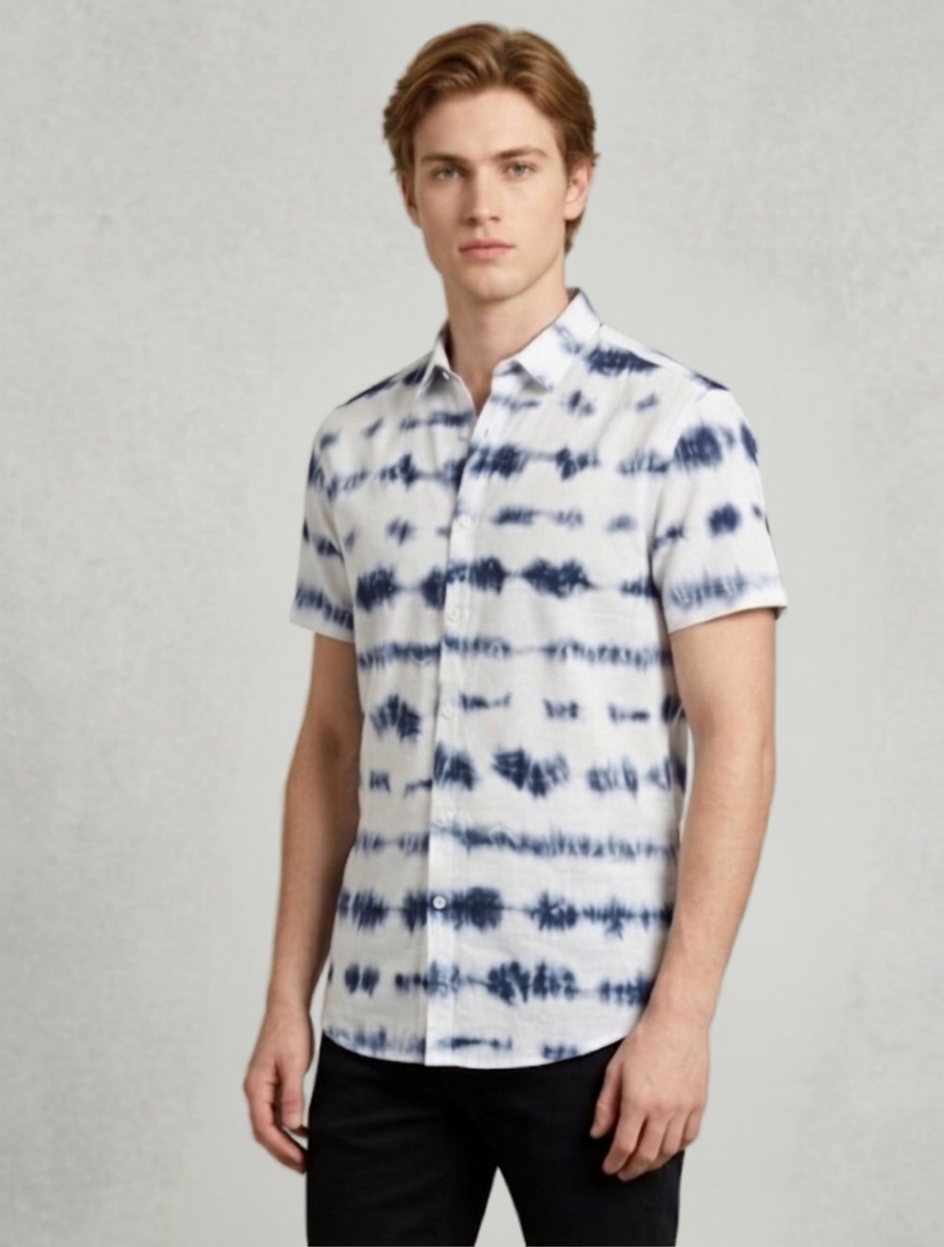 Indigo Tie-Dye Short-Sleeve Shirt For Men