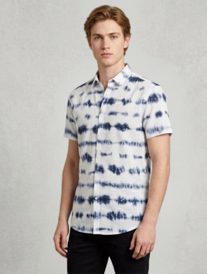 Indigo Tie-Dye Short-Sleeve Shirt For Men