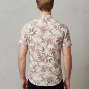 Beige Floral Print Short-Sleeve Shirt For Men