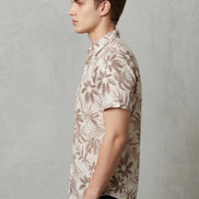 Beige Floral Print Short-Sleeve Shirt For Men
