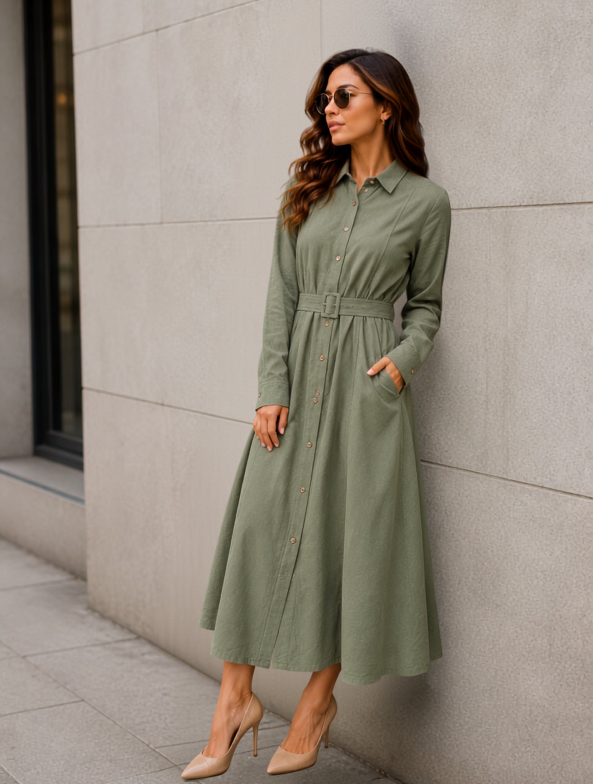 Belted Midi Dress For Women